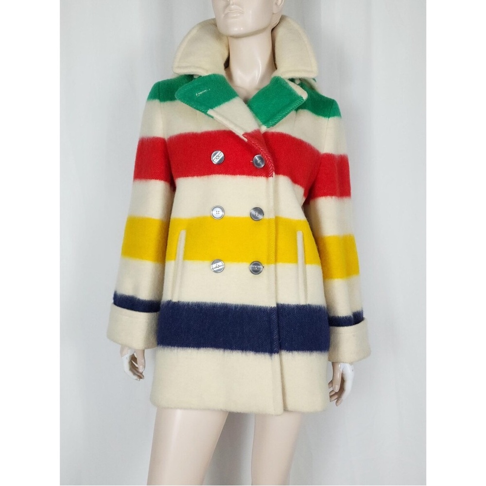 HBC Striped Pea Coat 100% Wool - M